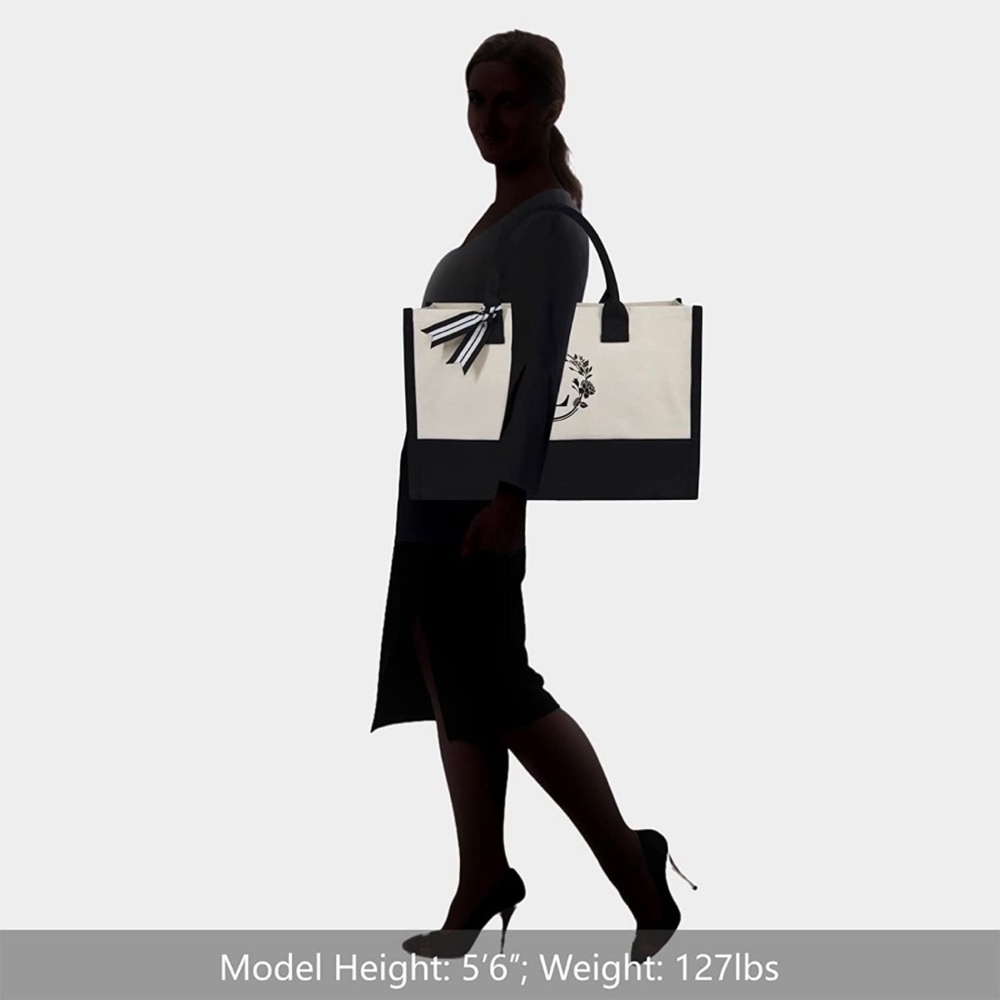 Letter L Initial Cotton Canvas Tote Bag - Picture 3 of 5